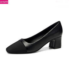 Zapatos de tacón alto para mujer, calzado de trabajo profesional, cuero grueso, color negro 2024 - compra barato