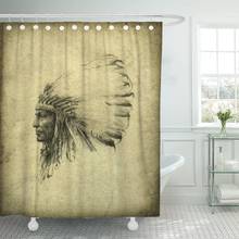 Cortina de ducha marrón, étnico, americano e indio, dibujo de cabeza de pluma Vintage, tela de poliéster impermeable de 72x78 pulgadas 2024 - compra barato