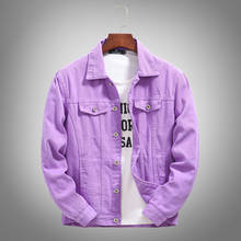 Vintage Women Jacket 2020 Autumn Oversize Denim Jackets Washed Purple Orange Jeans Coat Turn-down Collar Outwear Bomber Jacket 2024 - buy cheap