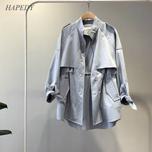 HAPEDY Moda Trench Coat Blusão Cordão Casuais Roupas Soltas Gola Feminina Outono 2020 Mulheres Curto Trincheira 2024 - compre barato