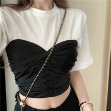 Summer korean style short sleeve crop top Skinny faux two pieces T-Shirts womens tee shirt femme (R98281) 2024 - buy cheap