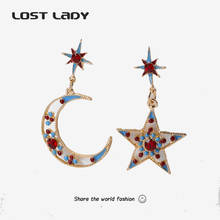 Lost Lady-pendientes bohemios con forma de estrella y Luna para mujer, aretes asimétricos, joyería de fiesta, regalos para niña 2024 - compra barato