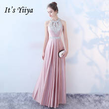 Es Yiiya-vestido de noche sin mangas, vestido de noche rosa con lentejuelas, talla grande, cuello Halter, con cordones, 2020 K170 2024 - compra barato