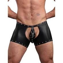 Lencería sexy con remaches para hombre, pantalones cortos de látex y PVC, Bondage, entrepierna abierta, fetiche gótico, Gay, de cuero de imitación, con cordones, ropa de discoteca 2024 - compra barato