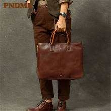 Handmade high-quality luxury first layer cowhide men's briefcase simple genuine leather laptop messenger bag women work handbag 2024 - buy cheap