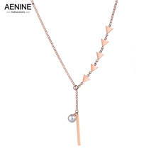 AENINE Trendy Imitation Pearls Five Triangles Long Necklace Stainless Steel 24 Inches Sweater Chain Necklaces For Women AN18249 2024 - buy cheap