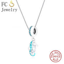 FC Jewelry-colgante de plata de ley 925 con forma de caballo de mar, colgante de circonia azul y blanca con forma de Animal, cadena, gargantillas 2024 - compra barato