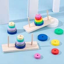 Torre de aprendizaje para niños, Mini rompecabezas de arcoíris de madera, cinco capas, torre de Hanói, juguetes educativos apilables 2024 - compra barato