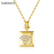 LUOTEEMI Double Square Gold-Color Long Link Chain Pendant Necklace Colar Feminino Creative WIFI Pattern AAA Cubic Zircon Jewelry 2024 - buy cheap