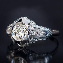 Anillo Vintage tallado hueco, joyería llena de plata, anillos redondos románticos de circón para mujer, bandas de boda, anillo de dedo, anelli, donas 2024 - compra barato