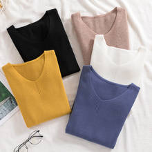 Knitted Women Sweater and Pullovers V-neck Solid Slim All Match Buttoming Casual Pulls Tops Top Quality 2024 - buy cheap