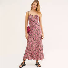 Jastie Pink Floral Print Bon Voyage Maxi Dress Women Square Neck Cami Straps Tie Backless Sexy Party Dresses Summer 2022 Vestido 2024 - buy cheap