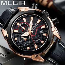 MEGIR Men Watch Top Brand Luxury Chronograph Wristwatch Date Military Sport Real Leather Band Male Clock Relogio Masculino 2065 2024 - buy cheap