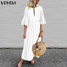 VONDA White Maxi Long Dress Bohemian Women Vintage Flare Sleeve Party Dress 2020 Summer Beach Sundress Casual Plus Size Vestidos 2024 - buy cheap