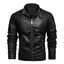 2020 новая кожаная мужская куртка, модная зимняя флисовая Повседневная мотоциклетная куртка, осенняя мужская куртка из искусственной кожи, Мужская брендовая одежда 2024 - купить недорого