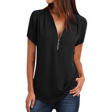 Womens Casual Tops Shirt Ladies V Neck Zipper Loose Blouse Tee Top Blusas Y Camisas Top Mujer De Moda Блузки Женские Новинки 2024 - buy cheap