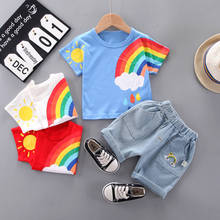 Children Summer Cotton Baby Boys Girls Clothes Sport T Shirt Rainbow Denim Shorts Jeans 2Pcs/Sets Leisure Kids Toddler Tracksuit 2024 - buy cheap