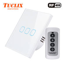 TUCLIX EU/UK 3 gang 1 way remote control touch switch remote wall lamp switch crystal lace of toughened glass 2024 - buy cheap