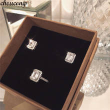 choucong Fine Earring ring Jewelry set 925 Sterling silver Emeald cut AAAAA cz Party Wedding Rings Earrings for women jewelry 2024 - buy cheap