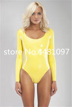 Borracha de látex amarelo roupa de banho manga comprida body malha macacão gato com calcinhas lingerie uma peça 2024 - compre barato