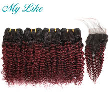 50g/pc Ombre Brazilian Curly Hair Bundles with Closure 1b/99j Burgundy Short Ombre Human Hair Bundles with Closure 4Pcs 2024 - buy cheap