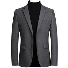 Blazer masculino de lã cinza grosso, casaco casual de inverno, sobretudo de lã de manga comprida, terno formal 4xl 2024 - compre barato