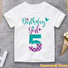 3th/4th/5th/6th/7th/8th Birthday Girl Graphic Print Tshirt Tops For Girls Kids Clothes Mermaid Pink T Shirt Harajuku Shirt 2024 - buy cheap