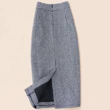 Houndstooth Woolen Skirts women High Waist package hip Wool Pencil Skirt Winter Work OL Skirts 2024 - buy cheap