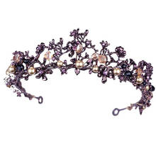 Baroque Vintage Purple Crystal Wedding Bridal Tiaras Hairband Headpiece Black Princess Pageant Crown Bridal Hair Accessories 2024 - buy cheap