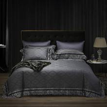 Papa&Mima Grey Bohemian Lace Egyptian Cotton Satin Bedding Set Jacquard Flat Sheet Pillowcase Duvet Cover Sets Bed Linens 2024 - buy cheap
