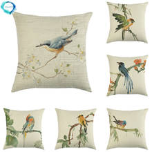 American Country Series Vintage Bird Pattern Decorative Cushion Cover Pillowcase Cotton Linen Throw Pillow Cover for Sofa Couch 2024 - buy cheap