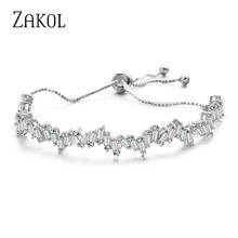 ZAKOL Fashion Shinny AAA Cubic Zircon Baguette Adjustable Chain Bracelet & Bangle For Women Girl Wedding Jewelry FSBP161 2024 - buy cheap