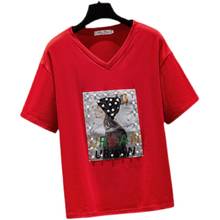 Loose V-Neck Red Black Plus Large Size Clothes Women'S T-Shirts Harajuku Tops Blouses Spring Summer Style Oversize 2021 2024 - buy cheap
