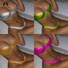 Sexy reflectante brillante metálico Oro brasileño juego de Bikini estilo Push Up 2020 de la señora de Alta Corte traje de baño mujeres traje de baño 2024 - compra barato