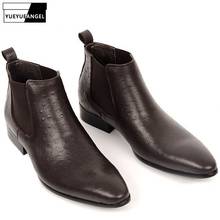 Calçado de couro verdadeiro masculino, sapato social para escritório, trabalho, homem de negócios, bico ponteagudo, slip on, chelsea, sapatos de casamento 2024 - compre barato