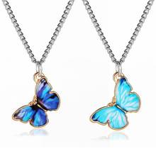 Collar de mariposa con degradado azul coreano para mujer y niña, Gargantilla con colgante de mariposas de Color plateado, collares, regalo de joyería 2024 - compra barato
