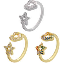 Zhukou anéis femininos dourados e prateados, anéis de estrela conexão de coração para casal, joia de cristal de arco-íris vj65 2021 2024 - compre barato