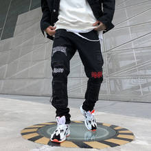 Джинсы Homme для мужчин, новинка 2019, корейские свободные прямые уличные брюки в стиле хип-хоп с индивидуальным принтом, рваные джинсы для мужчин 2024 - купить недорого