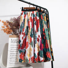 2020 Новая летняя винтажная плиссированная юбка с цветочным принтом женская шифоновая юбка средней длины с высокой талией элегантная тонкая длинная юбка трапециевидной формы 2024 - купить недорого