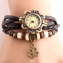 Vintage Four-leaf clover Pendant Watch Imitation Leather Bracelet Women Watches Wooden Bead Ladies Wrist Watch Women reloj mujer 2024 - buy cheap