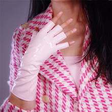 Patent Leather Half Finger Gloves 28cm Medium And Long Section Emulation Leather Bright Leather Light Pink Fingerless WPU143 2024 - buy cheap