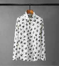 Minglu pentagrama camisa masculina estampada, manga longa, camisa casual de festa, plus size 4xl, moda slim, masculina, encolhimento 2024 - compre barato