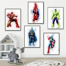 Pintura a acuarela de superhéroes de Marvel, póster de lienzo de Spiderman, Iron Man, arte callejero de pared, imagen para sala de estar, decoración del hogar, Cuadros 2024 - compra barato