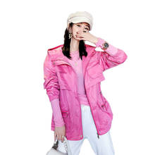 Chaqueta con capucha para mujer, abrigo largo informal holgado de Color, estilo coreano, Y150, primavera y otoño 2024 - compra barato