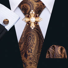 Барри. Ван галстук для мужчин Золотой Пейсли галстук Карманный квадратный запонки брошь набор дизайнерский для свадебной вечеринки желтый модный галстук 2024 - купить недорого