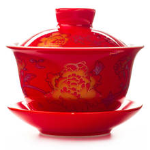 Juego de tetera de porcelana para viaje, cuenco de té de dragón negro pintado a mano, flor roja, hueso, gaiwan 2024 - compra barato