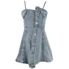 summer Irregular spaghetti strap denim dress women single breasted a-line dress 2024 - buy cheap