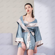 Spring Summer Sexy Dress Retro Silk-Like Sling Robe Piece Sleep Set Solid 2 Piece Sleepwear Home Robe Set Women Luxury Robe Set 2024 - buy cheap