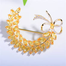 Beautiful Leaves Wreath Brooch Pink Yellow Rhinestone Brooches Pins Crystal Wedding Broaches for Bridal Bouquet Dress Jewelry 2024 - buy cheap