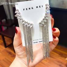 Pendientes largos de Plata de Ley 925 auténtica para mujer, joyería con diamantes de imitación, Pendientes colgantes con borlas 2024 - compra barato